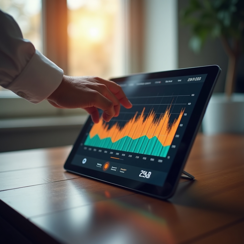Tablet zobrazující graf spotřeby energie v aplikaci